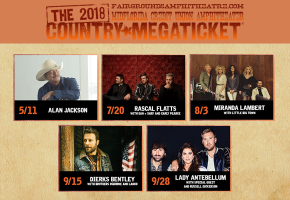 2018 Country Megaticket Tickets (Includes All Performances) at MidFlorida Credit Union Amphitheatre